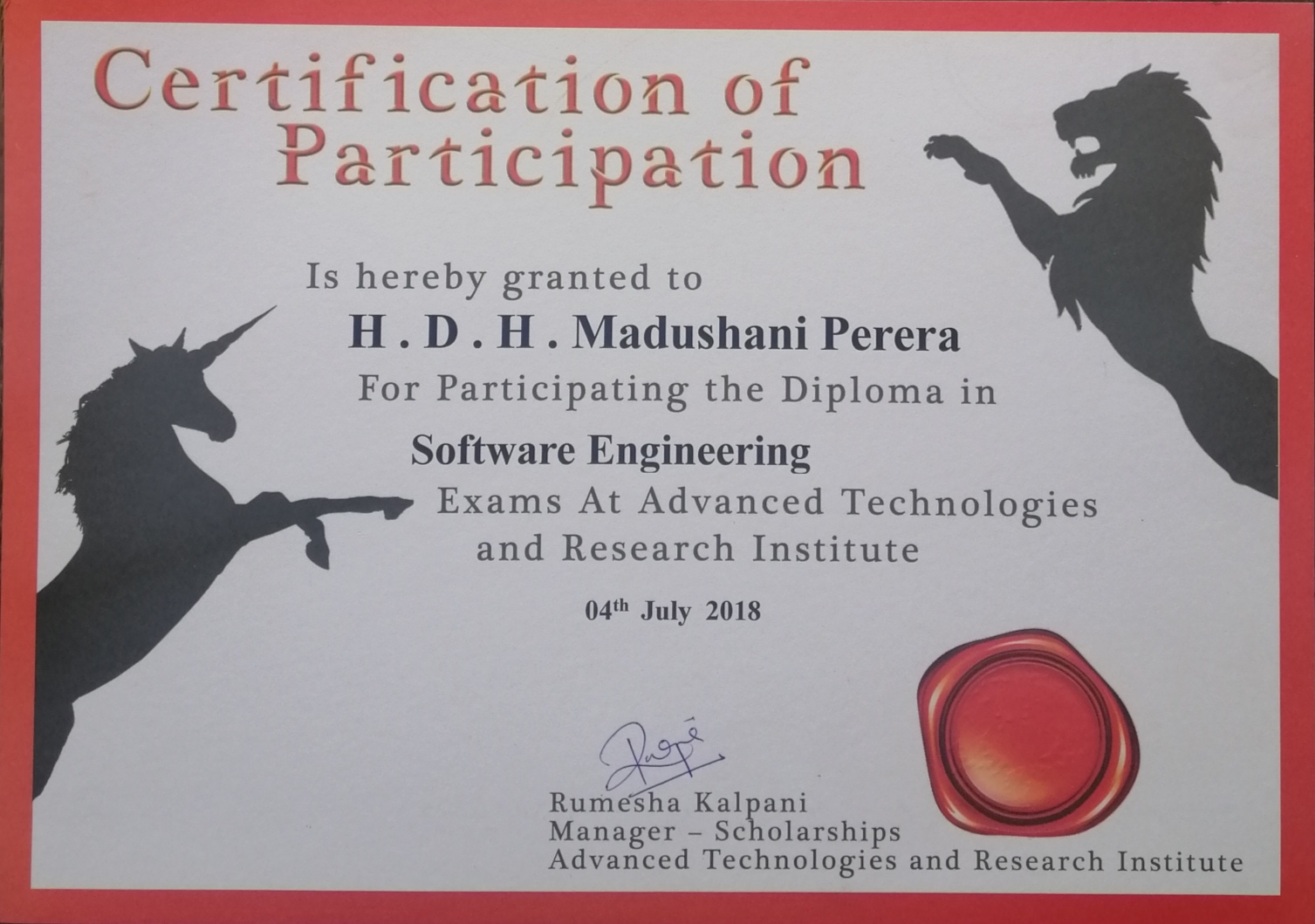 This is a photo of certificate