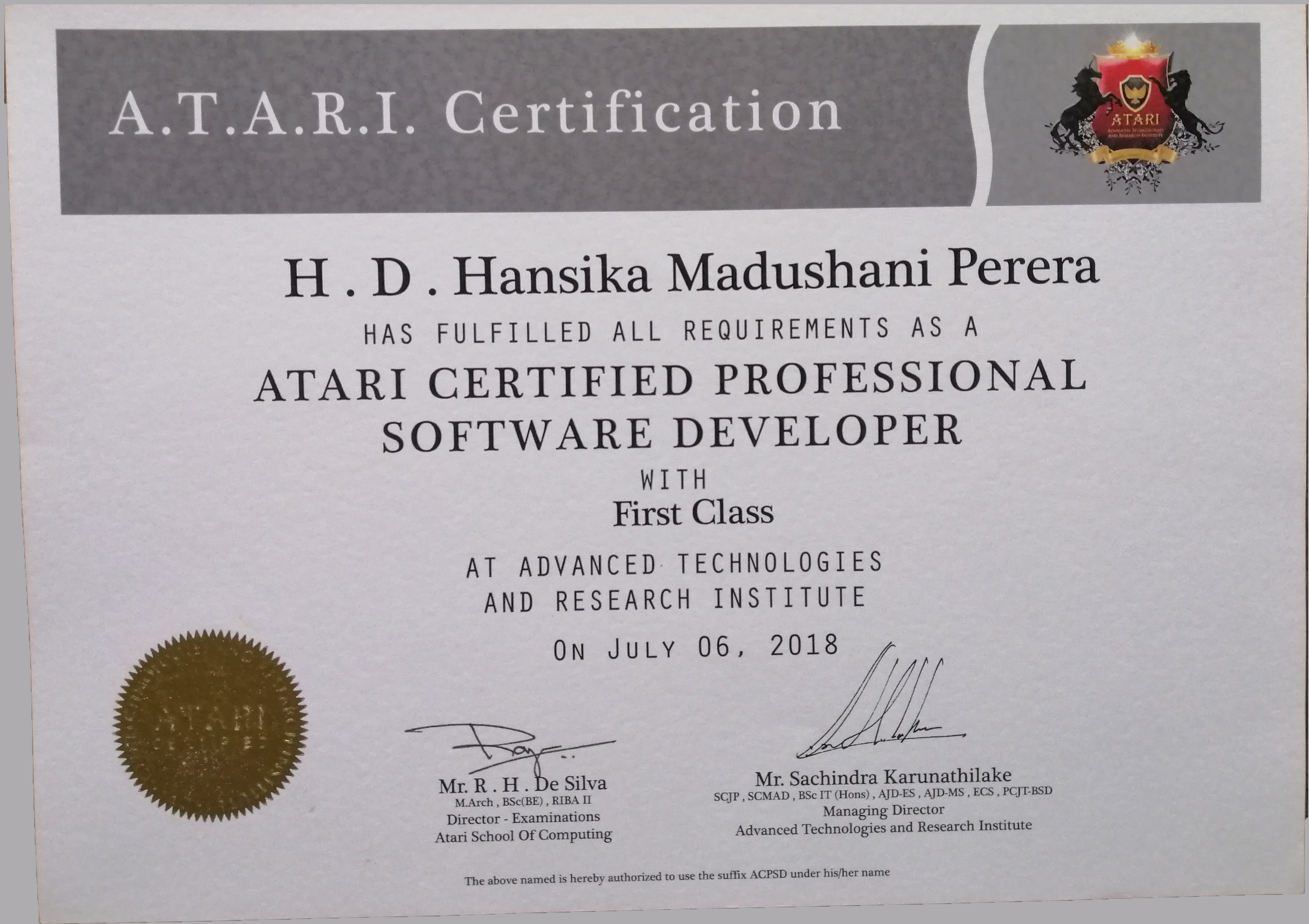 This is a photo of certificate