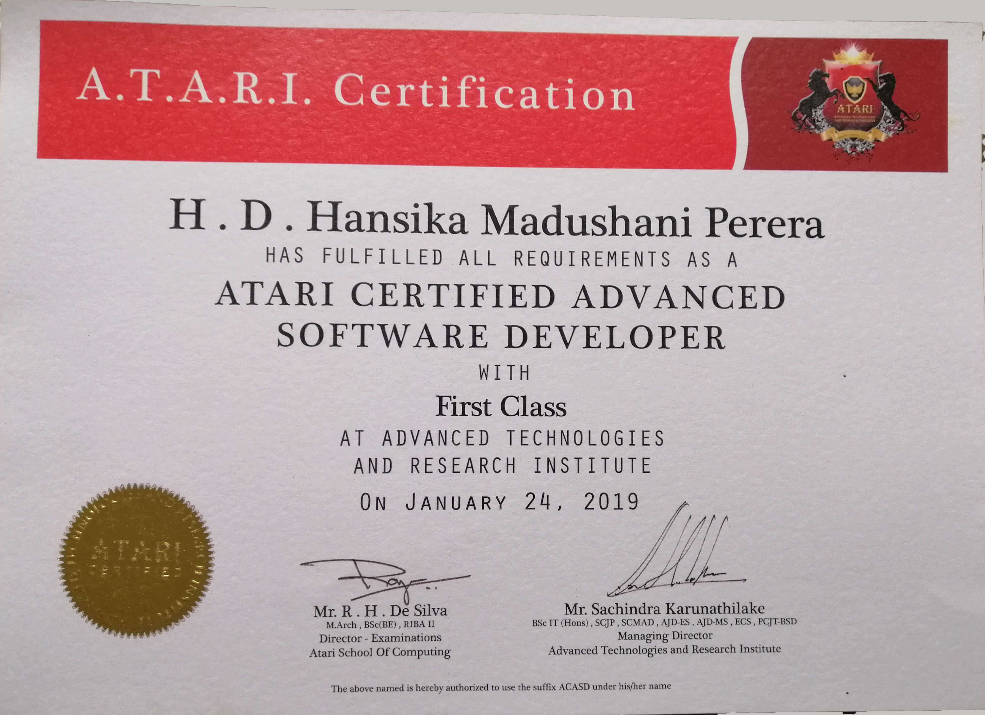 This is a photo of certificate